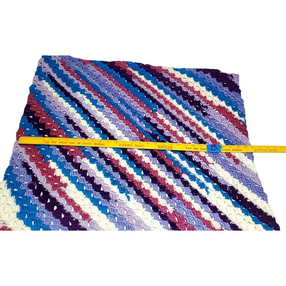 Handmade C2C Crochet Baby Blanket 30x30 Purple Blue White Lap Throw Gift - Picture 7 of 10